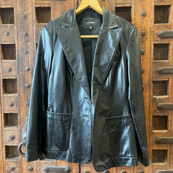 Black Express Leather Jacket Size 7/8 - Picture 2 of 5